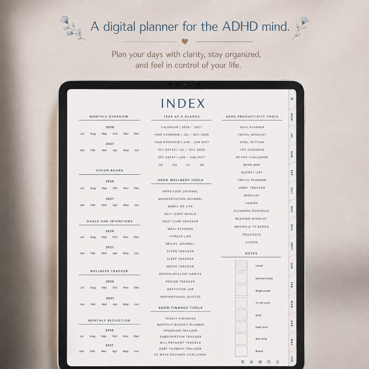ADHD Digital Planner 2026-2027